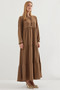 1627 Model Milk Brown Hijab Dress - Collar Lace-up - 3