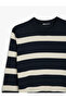 Long Sleeve Cotton Blended Crew Neck Striped Knitwear Sweater - 5