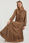 1627 Model Milk Brown Hijab Dress - Collar Lace-up