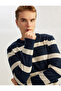 Long Sleeve Cotton Blended Crew Neck Striped Knitwear Sweater
