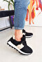 Black Color Lace-Up Flat Sole Women's Sneakers - 2