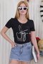 Crystal Stone Printed Cotton Black Slim Fit Women's Tshirt - 6