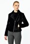 Plush Side Zipper Black Women's Coat 7051-2K5 - 4