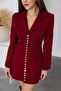 Trend Women's Gold Snap Detailed Design Long Blazer Jacket - 4