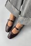 Berny Women's Belt Detail Wrinkled Leather Ballerinas Claret Red