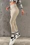 Women's Beige Corded Striped Leggings High Waist Durable Knitted Fabric Sports Leggings Gathering - 3