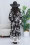 Women's Black and White Print Ankle Elastic Balloon Sleeve Long Dress - 6