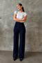Navy Blue Lycra Velcro Closure Palazzo Trousers Mg2291 - 2