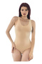 Women's Skin Color Thick Strap Modal Fabric Crew Neck Bodysuit with Snap Fasteners Body Athlete Skin T-Shirt - 3