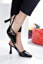 Women's Black Patent Leather Double Buckle Open Back High Heeled Shoes - 2