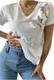 Women's White Off-Shoulder Bird Sequin Embroidery 100% Cotton Short Sleeve T-Shirt S-M-L-Xl-2Xl-3Xl - 3