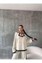 Women's Ecru Gold Buttoned Striped Knitwear Cardigan and Palazzo Trousers Top and Bottom Set Oversize Double Suit - 4
