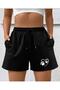 Women's Paw Heart Printed Bermuda Pocket Corded Comfort Fit Fit Black Shorts