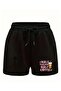 Women's Half Coffee Printed Bermuda Pocket Corded Comfort Fit Fit Black Shorts
