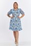 Apsen Women's Blue Patterned Chiffon Dress with Ruffled Collar and Sleeve Detail 4491-110