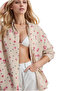 Women's Pink Mini Floral Print Linen Beige Shirt - 2