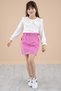 Fuchsia Neck Heart Embroidered Badi Jean Skirt Girl's Suit 20333
