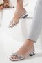 Tight Mold White Transparent Stone Detailed Princess Short Heeled Women's Shoes