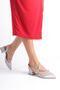 Tight Mold Silver Satin Stone Detailed Pointed Toe Thick Short Heeled Women's Shoes - 2