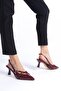 Cherry Red Burgundy Patent Leather Gold Buckle Pointed Toe Heeled Shoes Stiletto - 4
