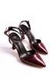 Burgundy Patent Leather Women's Heeled Shoes Cherry Red Pointed Toe with Buckle - 4