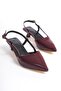 Claret Red Patent Leather Pointed Toe Buckle 3 cm Heeled Shoes - 4