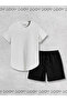 White Oval Cut Tshirt - Black Combed Cotton Shorts Set of 2