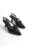 Black Patent Leather Silver Buckle Detailed Women's Heeled Shoes - 4