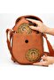 Frida Figürlü Designed Cross-Weave Shoulder Bag in Tan and Wallet in Tan Combination - 3