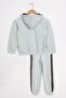 Hooded Leopard Stripe Detailed Mint Color Girl's Tracksuit Set - 3