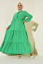 1627 Collar Lace-Up Hijab Dress - Dark Green