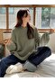Women's Green Oversized Sweater, Knitwear Sweater Fmoda1400 - 4