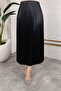 Women's Hijab Clothing Leather Look Elastic Waist Pleated Long Skirt - 4