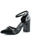 Molly Black Patent Leather Pointed Toe Stone Mesh Thick Heeled Evening Dress Shoes - 3