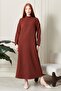 Women's Stand Collar Sash Detailed Woven Dress - 7