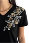 Women's Black Flower Sequin Sequin Embroidered 100% Cotton Short Sleeve T-Shirt S-M-L-Xl-2Xl-3Xl - 3