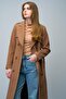 Double-Breasted Long Coat with Cape and Epaulet Detail Taba 3013 - 6
