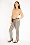 Women's Burgundy Plaid Patterned Hidden Belt Front Zipper Side Pocket Faux Leather Belt Detailed Classic Trousers - 4