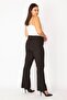 Women's Large Size Black Self-Striped Stretch Wide Leg Trousers 65n28669 - 4