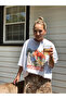 Women's White Self Patterned Crew Neck Oversize Cut T-Shirt