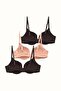 3 Pack Non-Padded Soft Covered Knitted Bra C38010 Black/Skin - 2