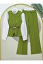 F.Green Wide-Leg Pants and Vest Set with Belt