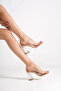 Women's Beige Double-Strapped and Transparent Heel Detailed Medium Heeled Slippers - 3