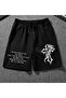 Men's Cross Printed Bermuda Pocket Cord Detailed Regular Fit Black Shorts
