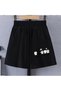 Women's Five-Piece Cat Printed Bermuda Pocket Cord Detailed Slim Fit Fit Black Shorts