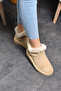 Mini Beige Suede Leather Ankle Boots with Real Fur Inside Flat Sole Women's Boots - 3