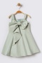 Big Bow Detail Thick Straps Flared Cutout Sleeveless Green Girl's Dress 15701