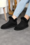 Mini Black Suede Leather Ankle Boots with Real Fur Inside Flat Sole Women's Boots - 6