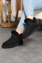 Mini Black Suede Leather Ankle Boots with Real Fur Inside Flat Sole Women's Boots - 5