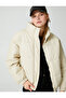 Faux Leather Coat Puffer Zipper Pocket Stand Collar - 2